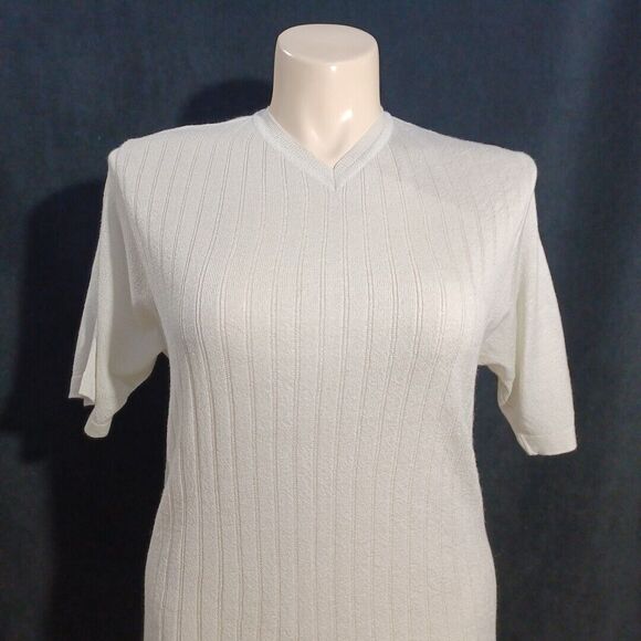 Collezione Dante Italy Knit Top Shirt Off White V Neck Rib Short Sl Mens Womens - Picture 2 of 5